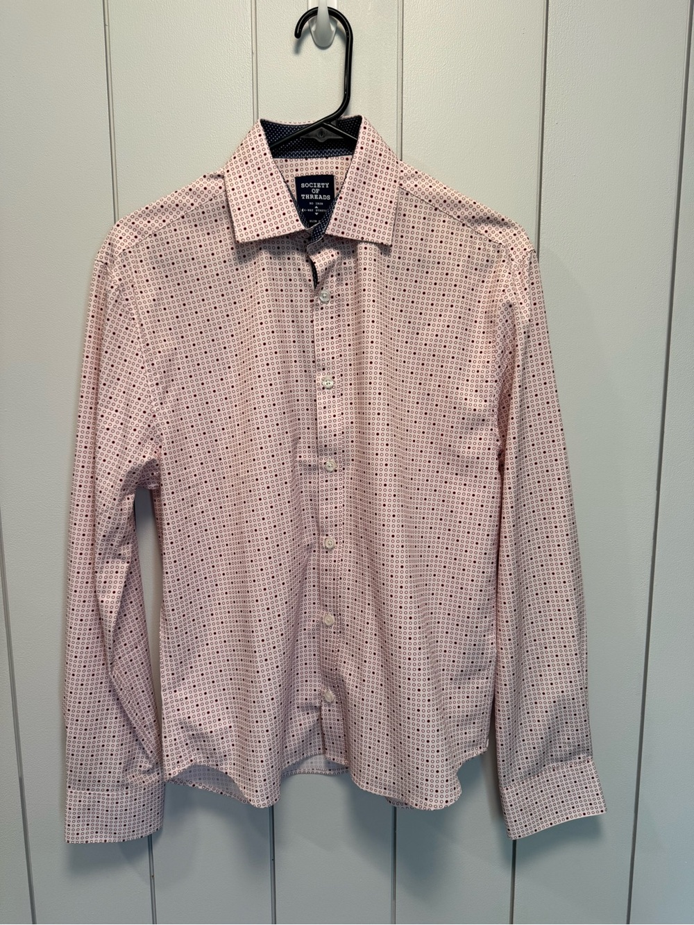 Society Of Threads Pink Micro-Grid Dress Shirt